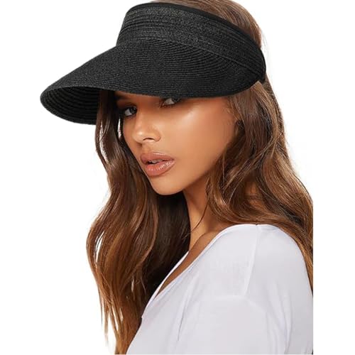 PALAY® Womens Sun Straw Hat Sun Visors for Women Summer Packable Ponytail Beach Hats for Women Travel UPF 50+ - Black PALAY® Womens Sun Straw Hat Sun Visors for Women Summer Packable Ponytail Beach Hats for Women Travel UPF 50+ - Black